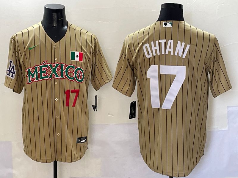 Men Los Angeles Dodgers #17 Ohtani Brown Stripe Mexico Joint Name 2025 Nike MLB Jersey style 45->los angeles dodgers->MLB Jersey